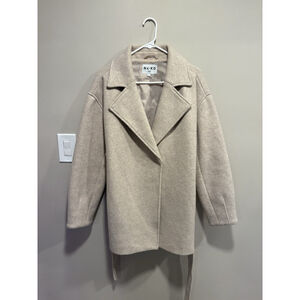 NA-KD Short Belted Beige Tan Coat Jacket Big Collar Wool double Faced